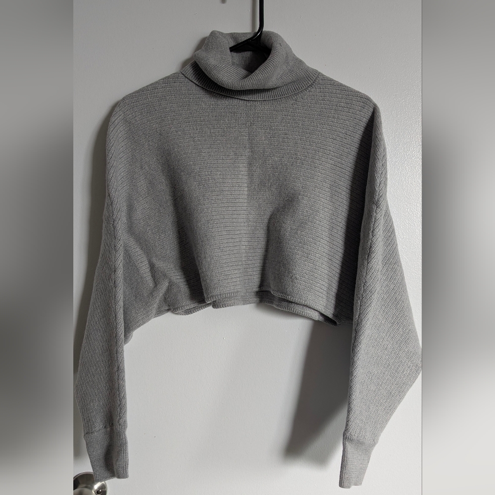 Gray Turtleneck Cropped Sweater